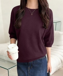 ONEP STAR（ワンピスター）の「Vネック×ラウンドネックハイゲージ六分袖ニットトップス（ニット/セーター）」