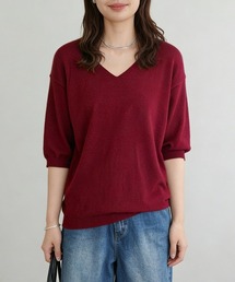 ONEP STAR（ワンピスター）の「Vネック×ラウンドネックハイゲージ六分袖ニットトップス（ニット/セーター）」