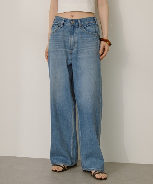 AMERICAN HOLIC（アメリカンホリック）の「接触冷感 ワイドデニム（デニムパンツ・レディース・インディゴブルー/ライトインディゴブルー・S/M/L）」の2枚目の写真