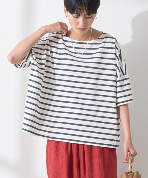 AMERICAN HOLIC（アメリカンホリック）の「バスクボーダー半袖プルオーバー（Tシャツ/カットソー・レディース・ブラック/ブルー/ピンク/ネイビー/イエロー・M/L）」の2枚目の写真