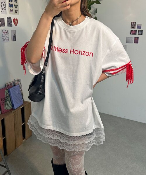 tシャツ 「neutral」リボンスリーブレースレイヤードTシャツワンピ レディース neutral】リボンスリーブレースレイヤードTシャツワンピ（T