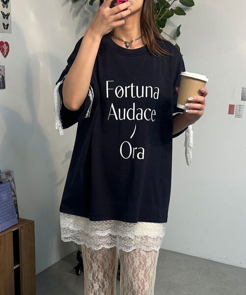 tシャツ 「neutral」リボンスリーブレースレイヤードTシャツワンピ レディース neutral】リボンスリーブレースレイヤードTシャツワンピ（T