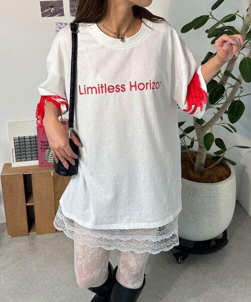 tシャツ 「neutral」リボンスリーブレースレイヤードTシャツワンピ レディース neutral】リボンスリーブレースレイヤードTシャツワンピ（T