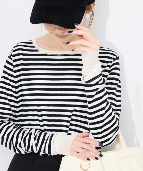 SLOBE IENA(スローブイエナ)の「《追加》レイヤードスリーブロンTEE(Tシャツ/カットソー・レディース・ホワイト/アイボリー/ブラック/ピンク系その他・FREE)」の3枚目の写真