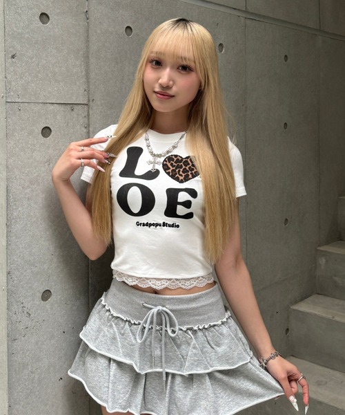 国内発送★Sosandar レオパードフェイクラップミディドレス レオパードLOVEクロップドTシャツ(Tシャツ/カットソー)|Lae