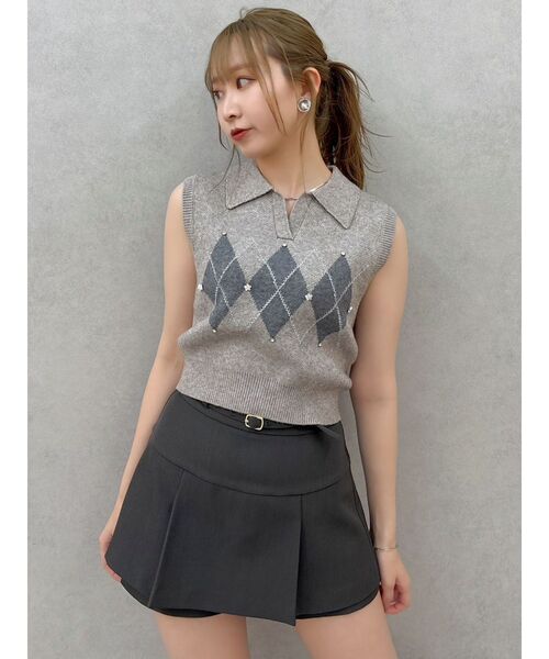 dazzlin（ダズリン）の「【セットアップ対応】レイヤードスカートパンツ（スカート・レディース・その他1/ブラウン/アイボリー/チャコールグレー・MEDIUM/SMALL）」の7枚目の写真