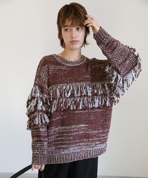 select MOCA | クルーネックミックスフリンジニットトップス(ニット/セーター)