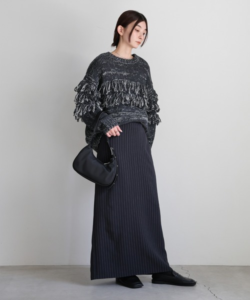 select MOCA（セレクトモカ）の「クルーネックミックスフリンジニットトップス（ニット/セーター・レディース・チャコールグレー/ブラウン/ライトグレー・FREE）」の10枚目の写真