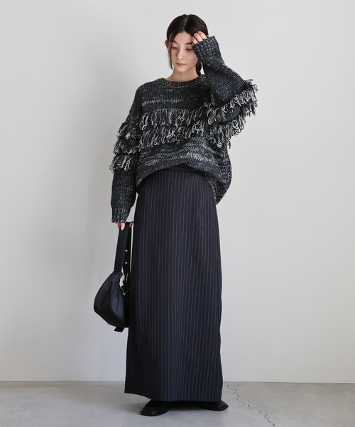 select MOCA（セレクトモカ）の「クルーネックミックスフリンジニットトップス（ニット/セーター・レディース・チャコールグレー/ブラウン/ライトグレー・FREE）」の13枚目の写真