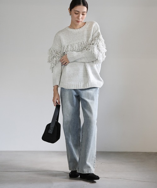 select MOCA（セレクトモカ）の「クルーネックミックスフリンジニットトップス（ニット/セーター・レディース・チャコールグレー/ブラウン/ライトグレー・FREE）」の18枚目の写真