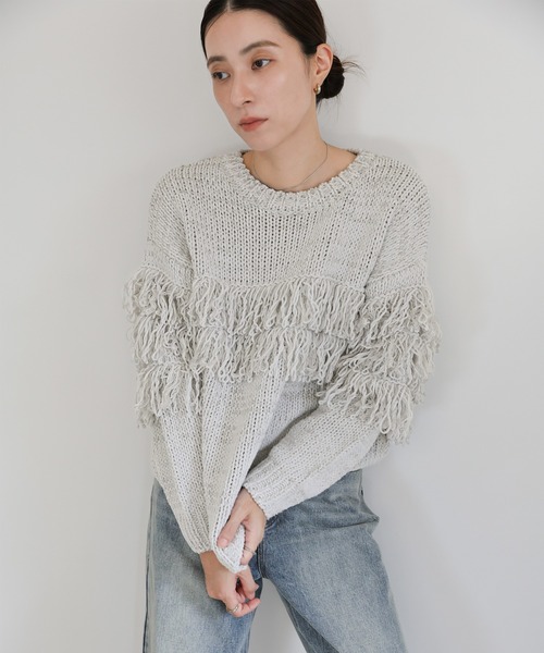 select MOCA（セレクトモカ）の「クルーネックミックスフリンジニットトップス（ニット/セーター・レディース・チャコールグレー/ブラウン/ライトグレー・FREE）」の19枚目の写真