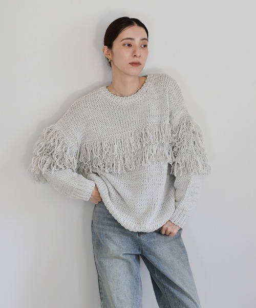 select MOCA（セレクトモカ）の「クルーネックミックスフリンジニットトップス（ニット/セーター・レディース・チャコールグレー/ブラウン/ライトグレー・FREE）」の22枚目の写真
