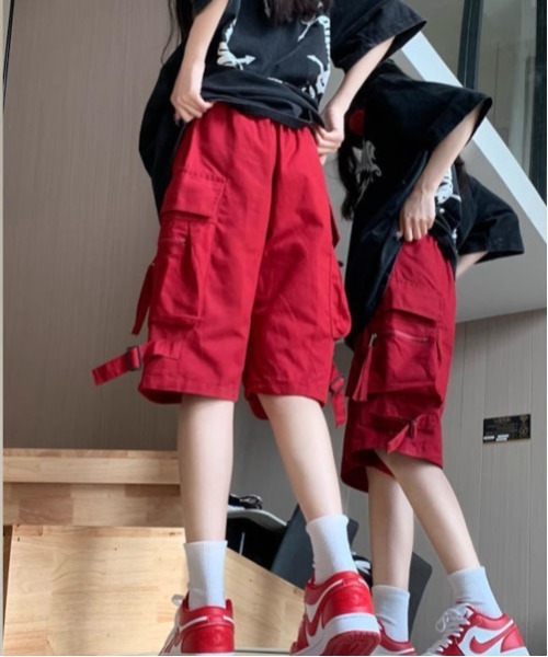 MASHIRO（マシロ）の「【MASHIRO】ハーフ丈ワイドカラーパンツ/ウエストゴム/ストリート ノームコア(MA/EK96)（その他パンツ・レディース・レッド/ブラック・2/1）」の7枚目の写真