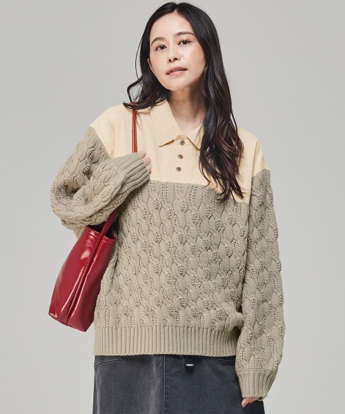 KRIFF MAYER Lady's Collection（クリフメイヤーレディースコレクション）の「【柔らかい･襟付き】コーデュロイドッキングニット（ニット/セーター・レディース・ベージュ/オレンジ/ネイビー/ライトグレー・MEDIUM/LARGE）」の5枚目の写真