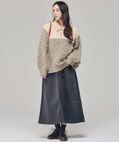 KRIFF MAYER Lady's Collection（クリフメイヤーレディースコレクション）の「【柔らかい･襟付き】コーデュロイドッキングニット（ニット/セーター・レディース・ベージュ/オレンジ/ネイビー/ライトグレー・MEDIUM/LARGE）」の6枚目の写真