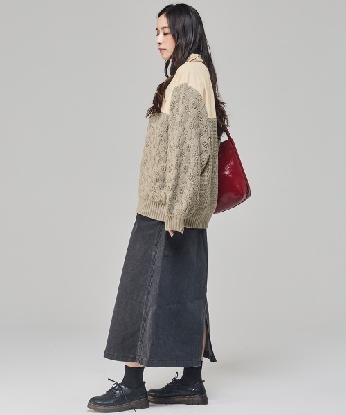 KRIFF MAYER Lady's Collection（クリフメイヤーレディースコレクション）の「【柔らかい･襟付き】コーデュロイドッキングニット（ニット/セーター・レディース・ベージュ/オレンジ/ネイビー/ライトグレー・MEDIUM/LARGE）」の7枚目の写真