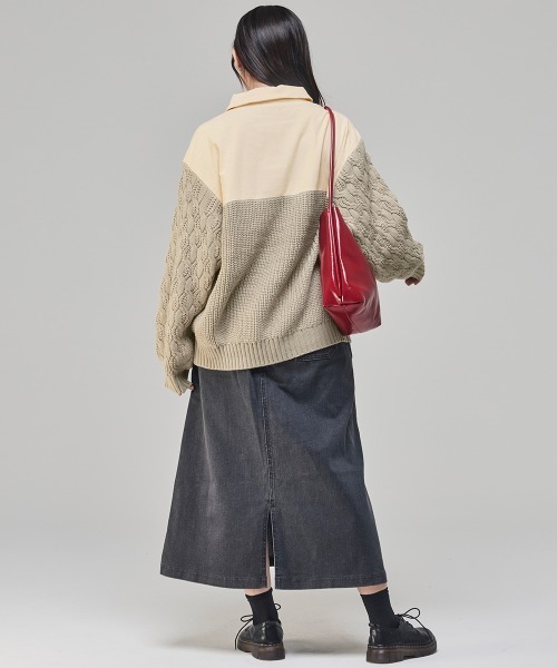 KRIFF MAYER Lady's Collection（クリフメイヤーレディースコレクション）の「【柔らかい･襟付き】コーデュロイドッキングニット（ニット/セーター・レディース・ベージュ/オレンジ/ネイビー/ライトグレー・MEDIUM/LARGE）」の8枚目の写真