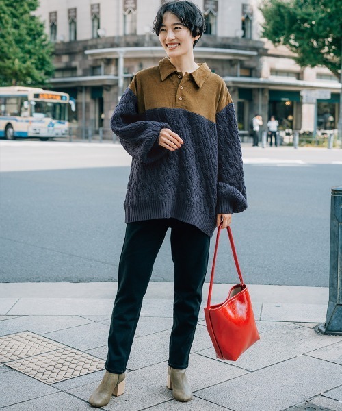 KRIFF MAYER Lady's Collection（クリフメイヤーレディースコレクション）の「【柔らかい･襟付き】コーデュロイドッキングニット（ニット/セーター・レディース・ベージュ/オレンジ/ネイビー/ライトグレー・MEDIUM/LARGE）」の9枚目の写真