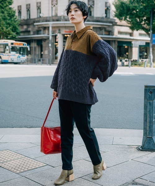 KRIFF MAYER Lady's Collection（クリフメイヤーレディースコレクション）の「【柔らかい･襟付き】コーデュロイドッキングニット（ニット/セーター・レディース・ベージュ/オレンジ/ネイビー/ライトグレー・MEDIUM/LARGE）」の10枚目の写真