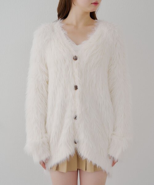 continuer de NICE CLAUP（コンティニューデナイスクラップ）の「フェザーBIGカーディガン（カーディガン/ボレロ・レディース・ベージュ/ピンク/オフホワイト/チャコールグレー・FREE）」の21枚目の写真