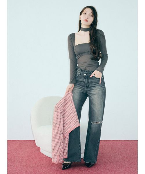 LILY BROWN（リリーブラウン）の「【LILY BROWN Lingerie】バンドゥ付き2wayボディスーツ（Tシャツ/カットソー・レディース・オフホワイト/チャコールグレー/ライトブルー・F）」の7枚目の写真