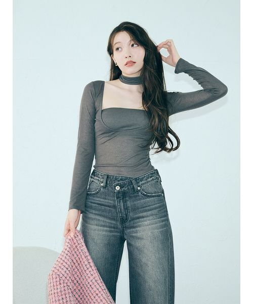 LILY BROWN（リリーブラウン）の「【LILY BROWN Lingerie】バンドゥ付き2wayボディスーツ（Tシャツ/カットソー・レディース・オフホワイト/チャコールグレー/ライトブルー・F）」の8枚目の写真