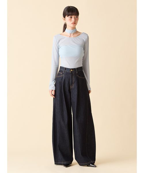 LILY BROWN（リリーブラウン）の「【LILY BROWN Lingerie】バンドゥ付き2wayボディスーツ（Tシャツ/カットソー・レディース・オフホワイト/チャコールグレー/ライトブルー・F）」の15枚目の写真