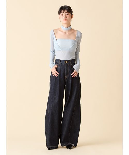 LILY BROWN（リリーブラウン）の「【LILY BROWN Lingerie】バンドゥ付き2wayボディスーツ（Tシャツ/カットソー・レディース・オフホワイト/チャコールグレー/ライトブルー・F）」の16枚目の写真