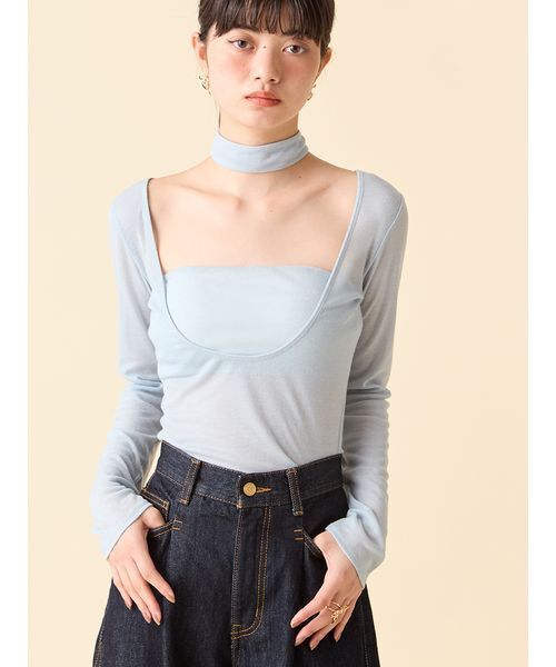 LILY BROWN（リリーブラウン）の「【LILY BROWN Lingerie】バンドゥ付き2wayボディスーツ（Tシャツ/カットソー・レディース・オフホワイト/チャコールグレー/ライトブルー・F）」の18枚目の写真