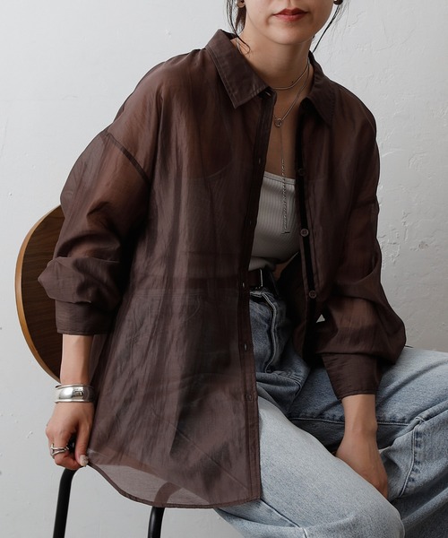 COLONY 2139（コロニートゥーワンスリーナイン）の「シアーオーバーシャツ（シャツ/ブラウス・レディース・ホワイト/ブラウン/ブラック/グレー・FREE）」の4枚目の写真