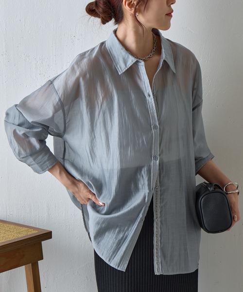 COLONY 2139（コロニートゥーワンスリーナイン）の「シアーオーバーシャツ（シャツ/ブラウス・レディース・ホワイト/ブラウン/ブラック/グレー・FREE）」の3枚目の写真