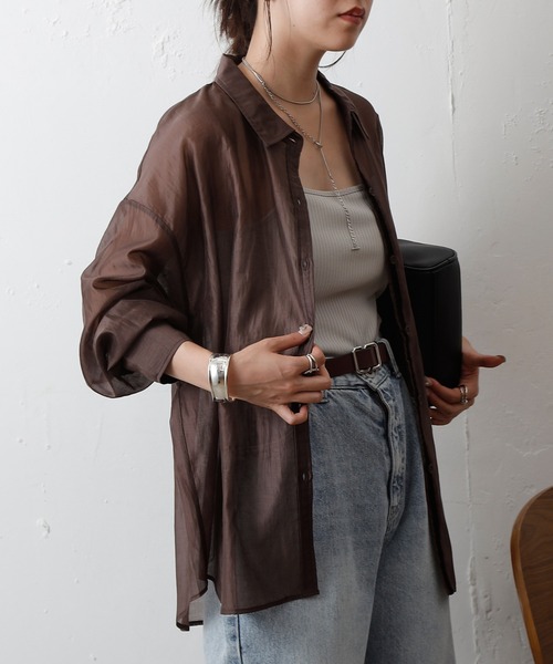 COLONY 2139（コロニートゥーワンスリーナイン）の「シアーオーバーシャツ（シャツ/ブラウス・レディース・ホワイト/ブラウン/ブラック/グレー・FREE）」の6枚目の写真