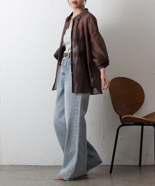 COLONY 2139（コロニートゥーワンスリーナイン）の「シアーオーバーシャツ（シャツ/ブラウス・レディース・ホワイト/ブラウン/ブラック/グレー・FREE）」の8枚目の写真