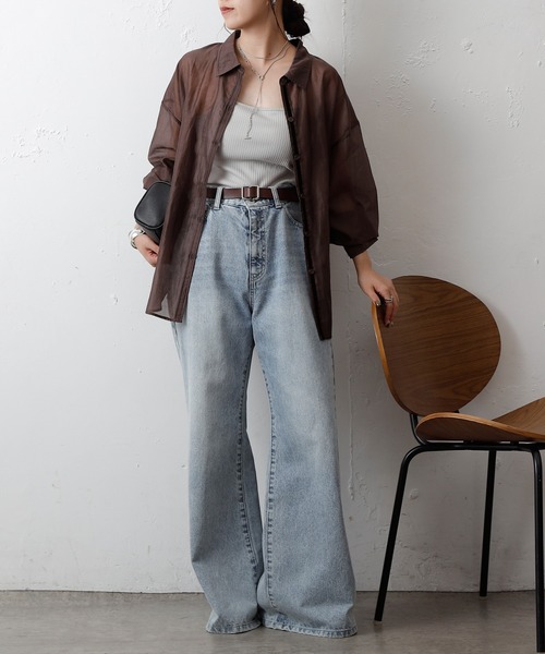 COLONY 2139（コロニートゥーワンスリーナイン）の「シアーオーバーシャツ（シャツ/ブラウス・レディース・ホワイト/ブラウン/ブラック/グレー・FREE）」の7枚目の写真