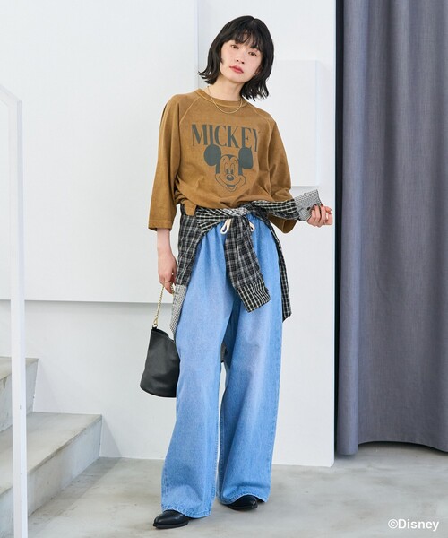 FREAK'S STORE（フリークスストア）の「【MICKEY MOUSE】 ラグランTシャツ/ミッキーマウス（Tシャツ/カットソー・レディース・オフホワイト/キャメル・ﾌﾘ-）」の5枚目の写真