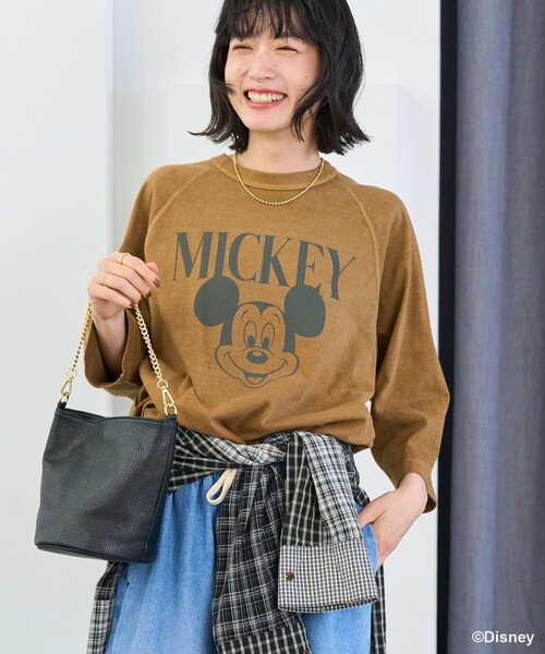 FREAK'S STORE（フリークスストア）の「【MICKEY MOUSE】 ラグランTシャツ/ミッキーマウス（Tシャツ/カットソー・レディース・オフホワイト/キャメル・ﾌﾘ-）」の15枚目の写真