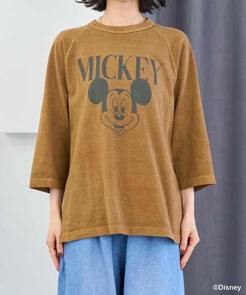希少 70s Disney　ディズニー　ミッキーマウス　ラグラン Tシャツ 70年代 Disney ミッキーマウス 染み込みプリント リンガーT