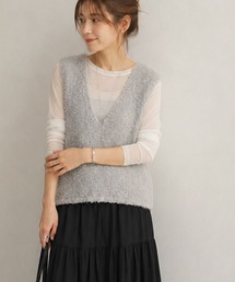 Idnes チュール×フェザー ニットベスト