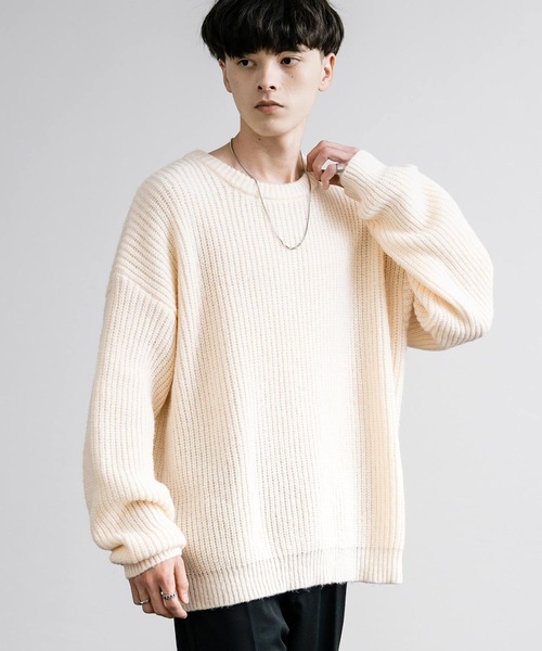 Rocky Monroe(ロッキーモンロー)の「オーバーサイズ畦編みクルーネックニットセーター(ニット/セーター・メンズ・グリーン/ワイン/オフホワイト/ブラウン/ネイビー・L/XL/M)」の12枚目の写真