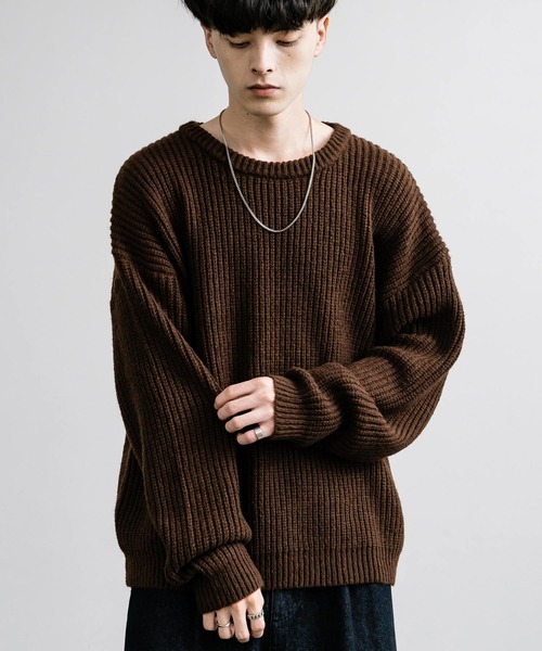 Rocky Monroe(ロッキーモンロー)の「オーバーサイズ畦編みクルーネックニットセーター(ニット/セーター・メンズ・グリーン/ワイン/オフホワイト/ブラウン/ネイビー・L/XL/M)」の18枚目の写真