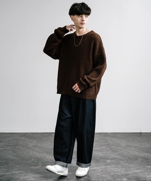 Rocky Monroe(ロッキーモンロー)の「オーバーサイズ畦編みクルーネックニットセーター(ニット/セーター・メンズ・グリーン/ワイン/オフホワイト/ブラウン/ネイビー・L/XL/M)」の20枚目の写真