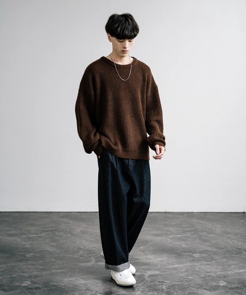Rocky Monroe(ロッキーモンロー)の「オーバーサイズ畦編みクルーネックニットセーター(ニット/セーター・メンズ・グリーン/ワイン/オフホワイト/ブラウン/ネイビー・L/XL/M)」の21枚目の写真