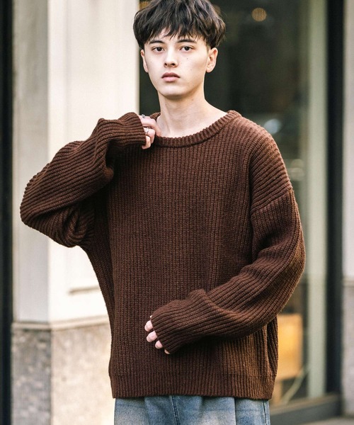 Rocky Monroe(ロッキーモンロー)の「オーバーサイズ畦編みクルーネックニットセーター(ニット/セーター・メンズ・グリーン/ワイン/オフホワイト/ブラウン/ネイビー・L/XL/M)」の22枚目の写真