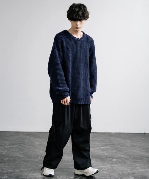 Rocky Monroe(ロッキーモンロー)の「オーバーサイズ畦編みクルーネックニットセーター(ニット/セーター・メンズ・グリーン/ワイン/オフホワイト/ブラウン/ネイビー・L/XL/M)」の8枚目の写真