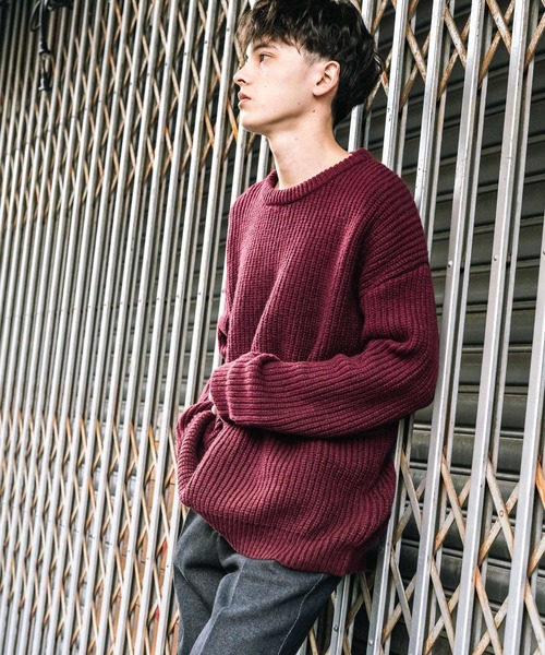 Rocky Monroe(ロッキーモンロー)の「オーバーサイズ畦編みクルーネックニットセーター(ニット/セーター・メンズ・グリーン/ワイン/オフホワイト/ブラウン/ネイビー・L/XL/M)」の10枚目の写真