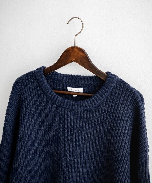 セール】オーバーサイズ畦編みクルーネックニットセーター