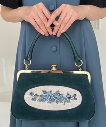 an another angelus | 【500mlペットボトル収納可】フレームローズ刺繍クロップドがま口バッグ(ハンドバッグ)