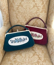 an another angelus | 【500mlペットボトル収納可】フレームローズ刺繍クロップドがま口バッグ(ハンドバッグ)