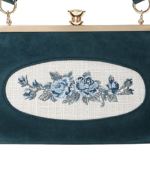 フレームローズ刺繍クロップドがま口バッグ/fint フィント