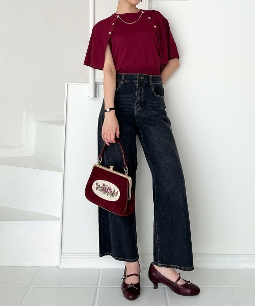 フレームローズ刺繍クロップドがま口バッグ/fint フィント